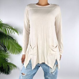 Women's Cream Cottagecore Long Sleeve Fairy Hem Prairie Coquette Tunic Top / XS